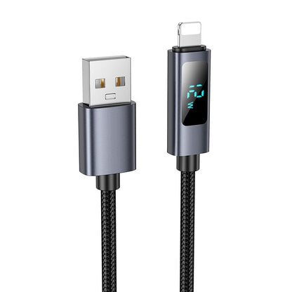 Kabel do danych i ładowania USB-A - Lightning HOCO Display X112, 18W, 1m, Czarny