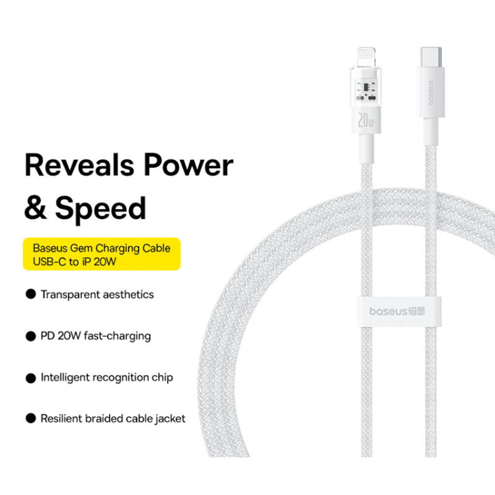 Kabel do danych i ładowania USB-C - Lightning Baseus Gem, 20W, 1m, Biały P10373001211-00