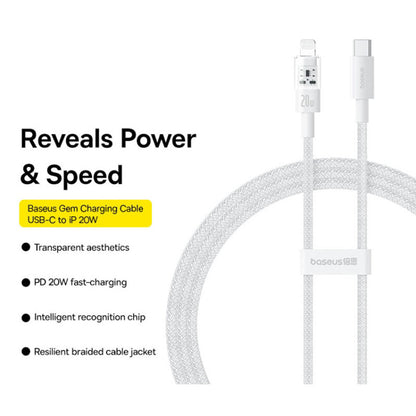 Kabel do danych i ładowania USB-C - Lightning Baseus Gem, 20W, 1m, Biały P10373001211-00