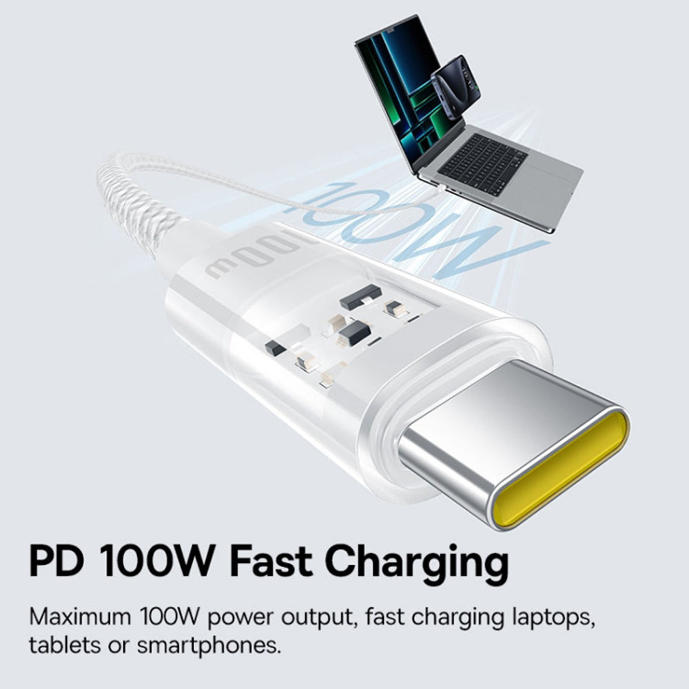 Kabel do danych i ładowania USB-C - USB-C Baseus Gem, 100W, 2m, Biały P10373000211-01