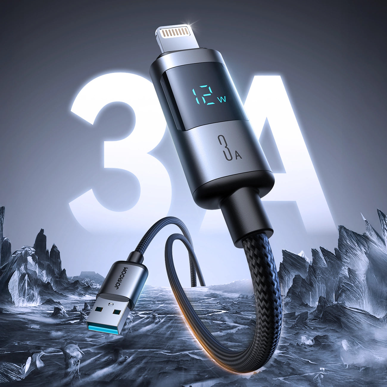 Kabel do danych i ładowania USB-A - Lightning Joyroom S-A16 Pro Prism Display, 12W, 1.2m, Czarny