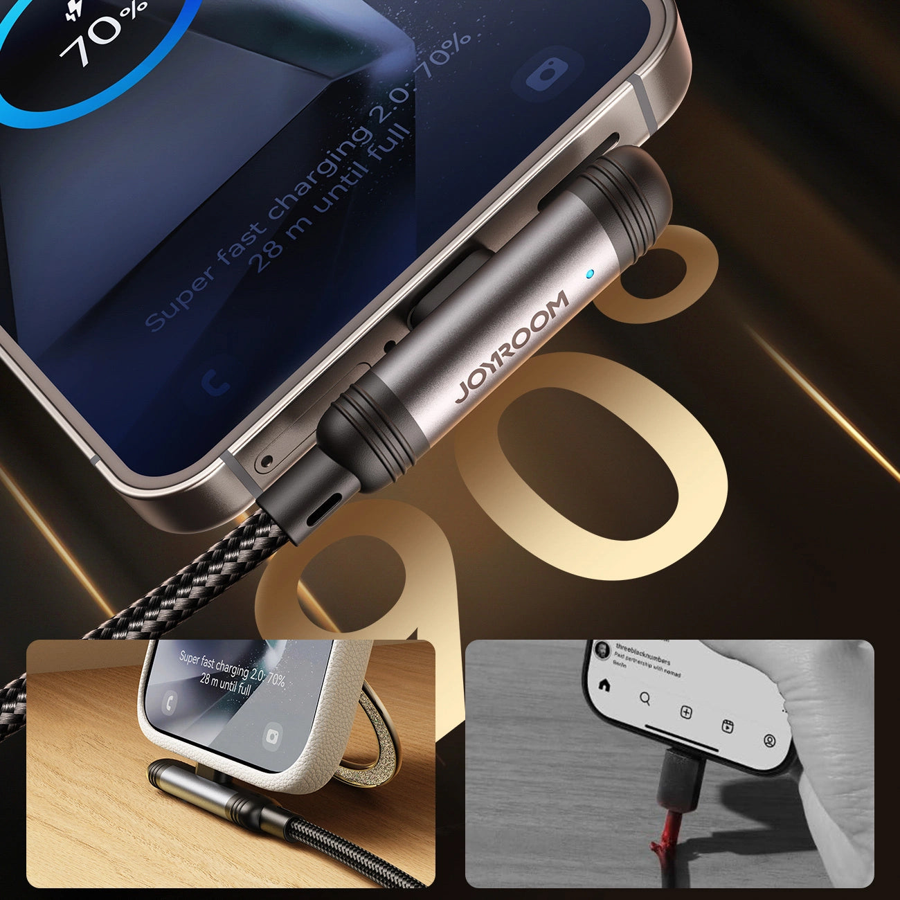 Kabel do danych i ładowania USB-C - USB-C Joyroom S-A56 EnjoyX Angled, 60W, 1.2m, Czarny