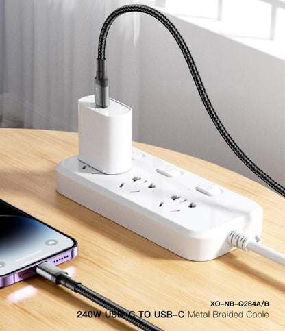 Kabel do danych i ładowania USB-C - USB-C XO Design NB-Q264A, 240W, 1m, Czarny