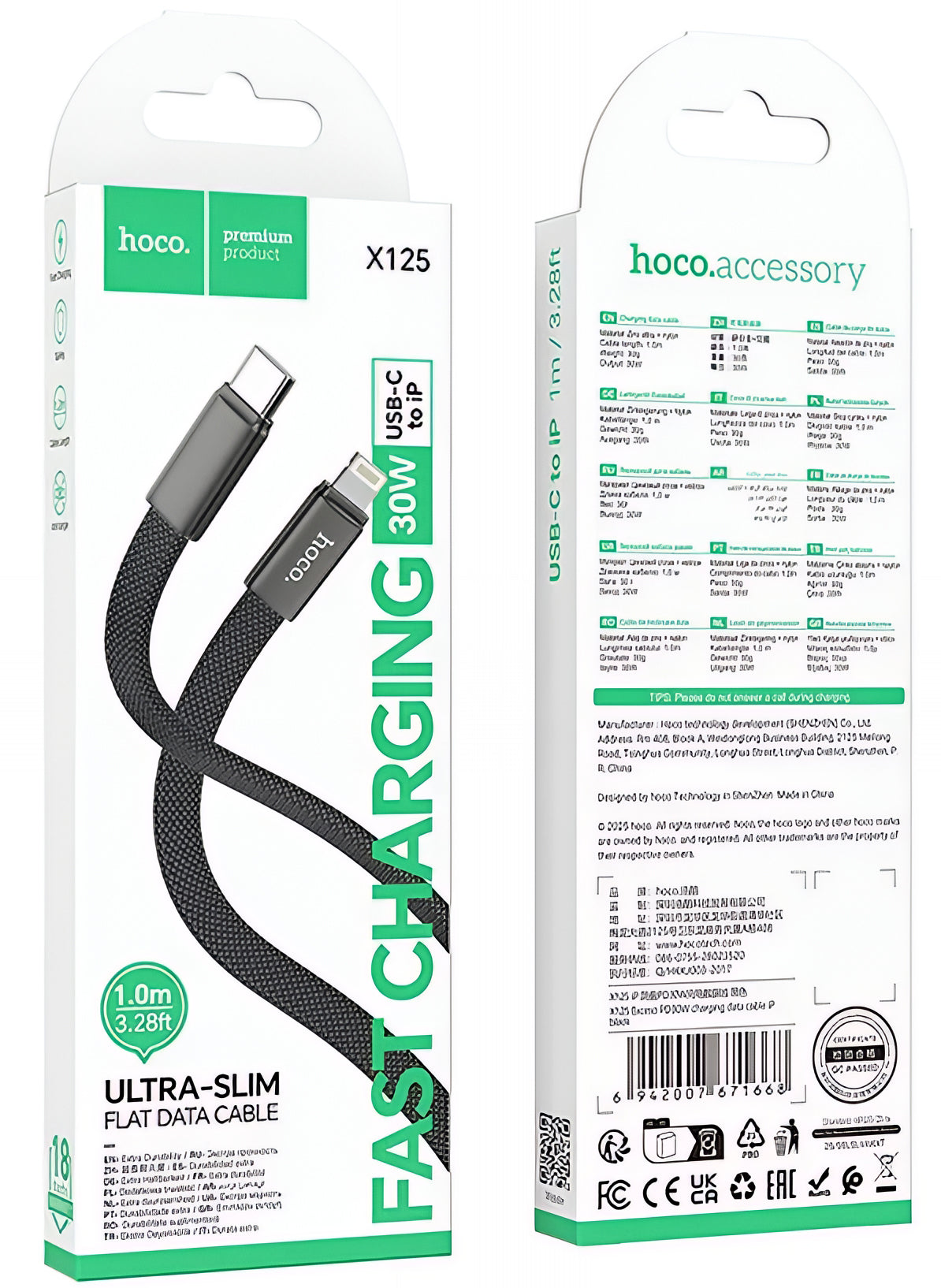 Kabel do danych i ładowania USB-C - Lightning HOCO X125, 30W, 1m, Czarny