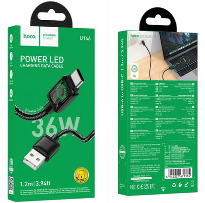 Kabel do danych i ładowania USB-A - USB-C HOCO U146, 36W, 1.2m, Czarny