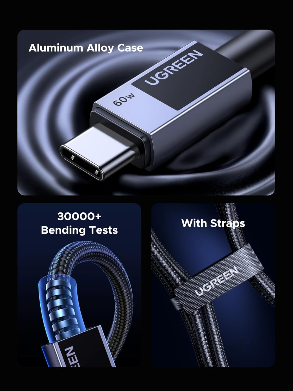 Kabel do danych i ładowania USB-C - USB-C UGREEN L524, 60W, 2m, Szary