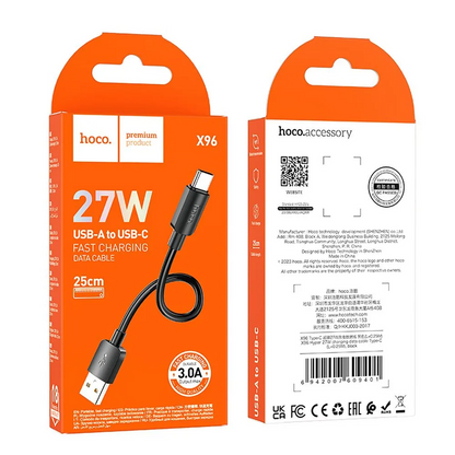Kabel do danych i ładowania USB-A - USB-C HOCO X96, 27W, 0,25m, Czarny