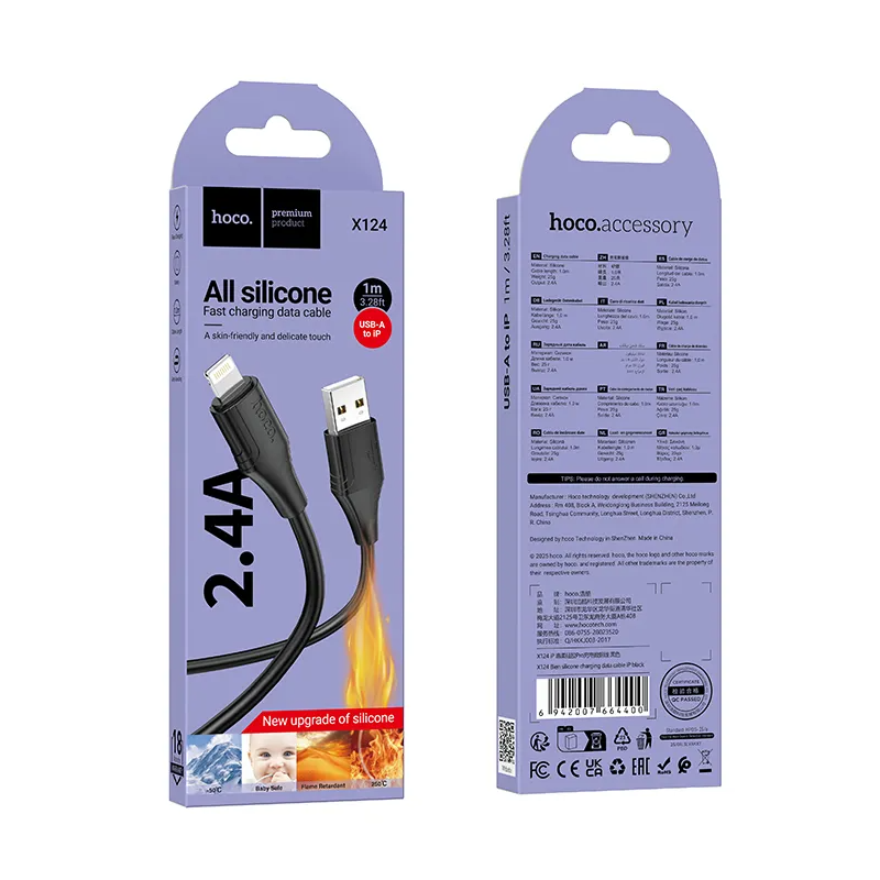 Kabel do danych i ładowania USB-A - Lightning HOCO X124, 18W, 1m, Czarny