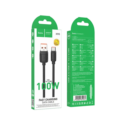 Kabel do przesyłu danych i ładowania USB-A - USB-C HOCO X115, 100W, 1m, Czarny