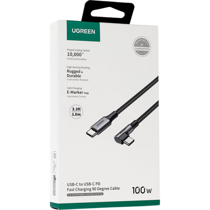 Kabel do przesyłu danych i ładowania USB-C - USB-C UGREEN US334 kątowy, 100W, 1m, czarny