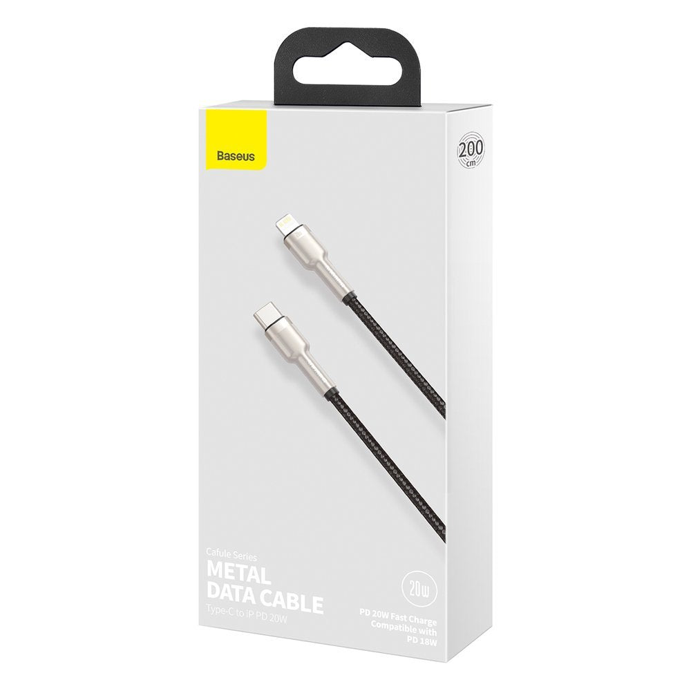 Kabel do danych i ładowania USB-C - Lightning Baseus Cafule Metal Series, 20W, 2m, Czarny CATLJK-B01