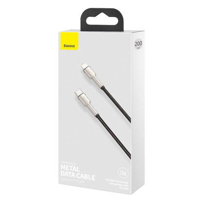 Kabel do danych i ładowania USB-C - Lightning Baseus Cafule Metal Series, 20W, 2m, Czarny CATLJK-B01