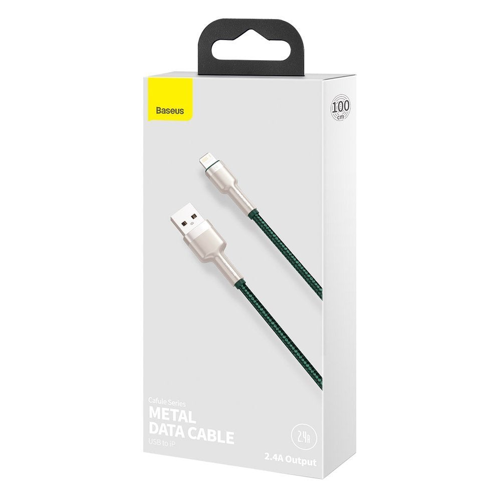 Kabel do danych i ładowania USB-A - Lightning Baseus Cafule Metal Series, 18W, 1m, Zielony CALJK-A06
