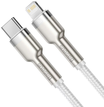 Kabel do ładowania i transmisji danych USB-C - Lightning Baseus Cafule Metal Series, 20 W, 1 m, biały CATLJK-A02