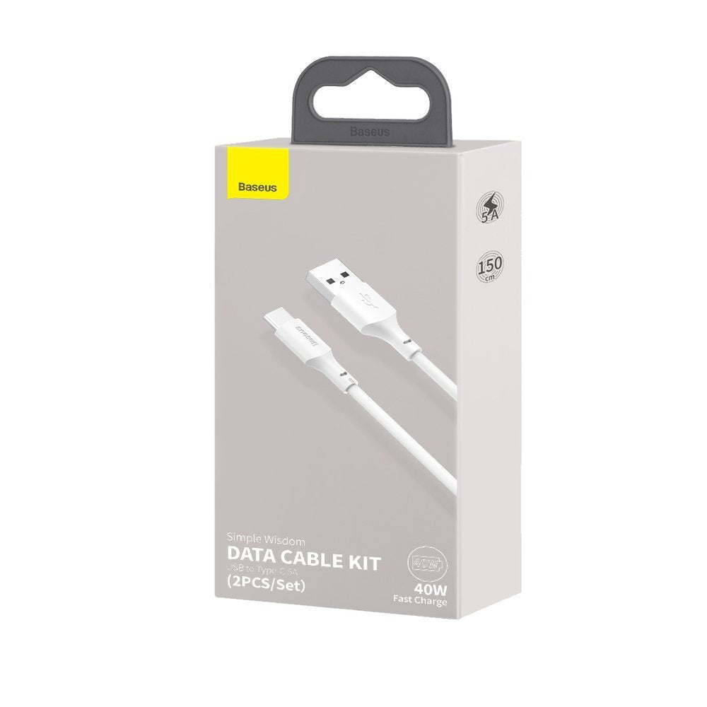 Kabel USB-A do USB-C Baseus do transmisji danych i ładowania, 40 W, 1,5 m, biały TZCATZJ-02