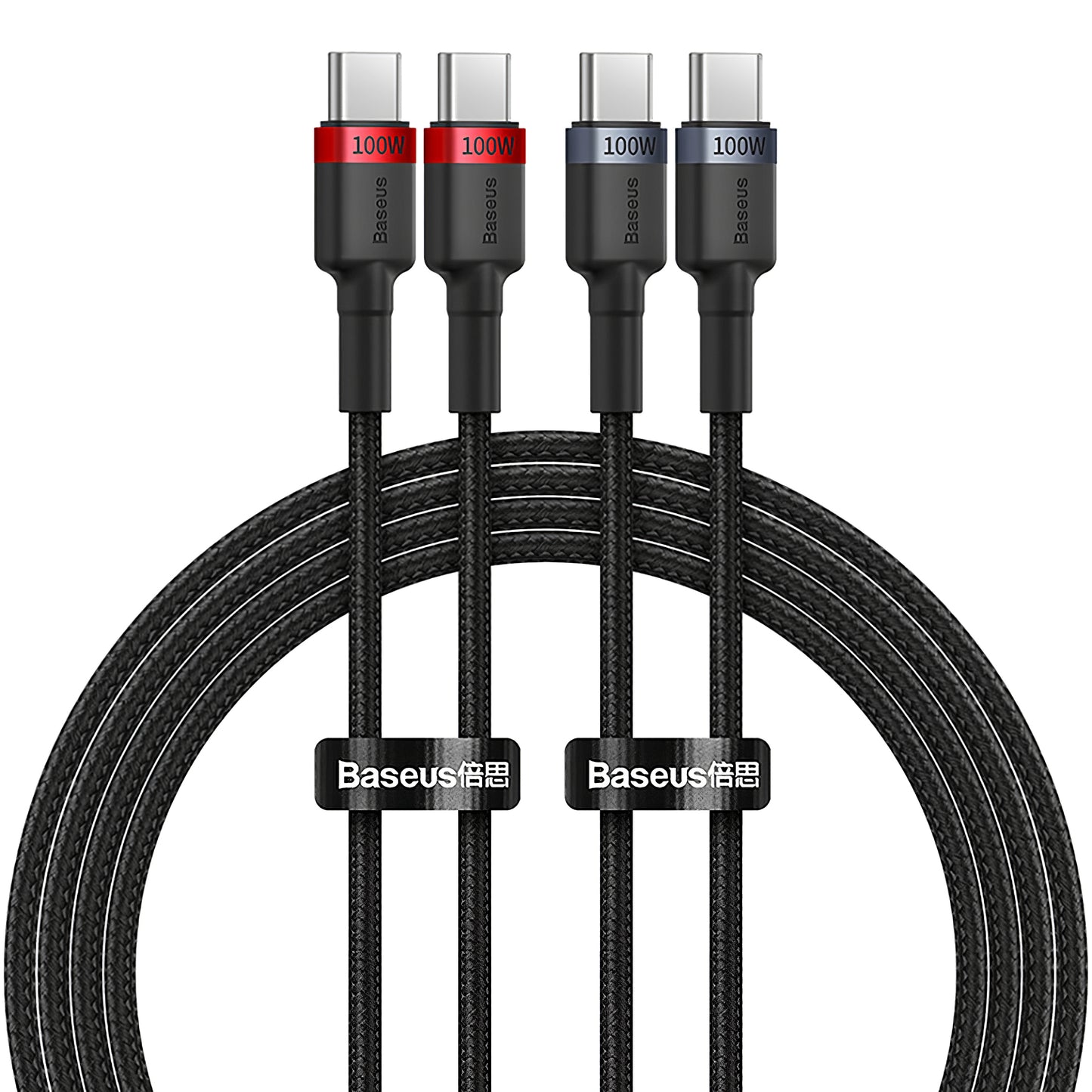 Kabel USB-C do ładowania i transmisji danych - USB-C Baseus Cafule, 100 W, 1 m, czerwony, zestaw 2 sztuk