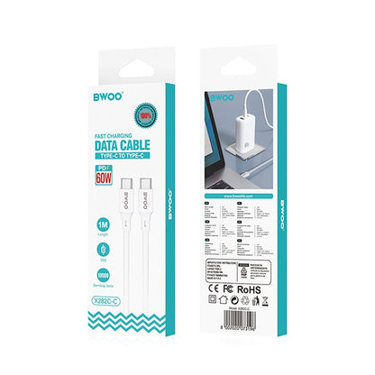 Kabel do danych i ładowania USB-C - USB-C BWOO X282, 60W, 1m, Biały