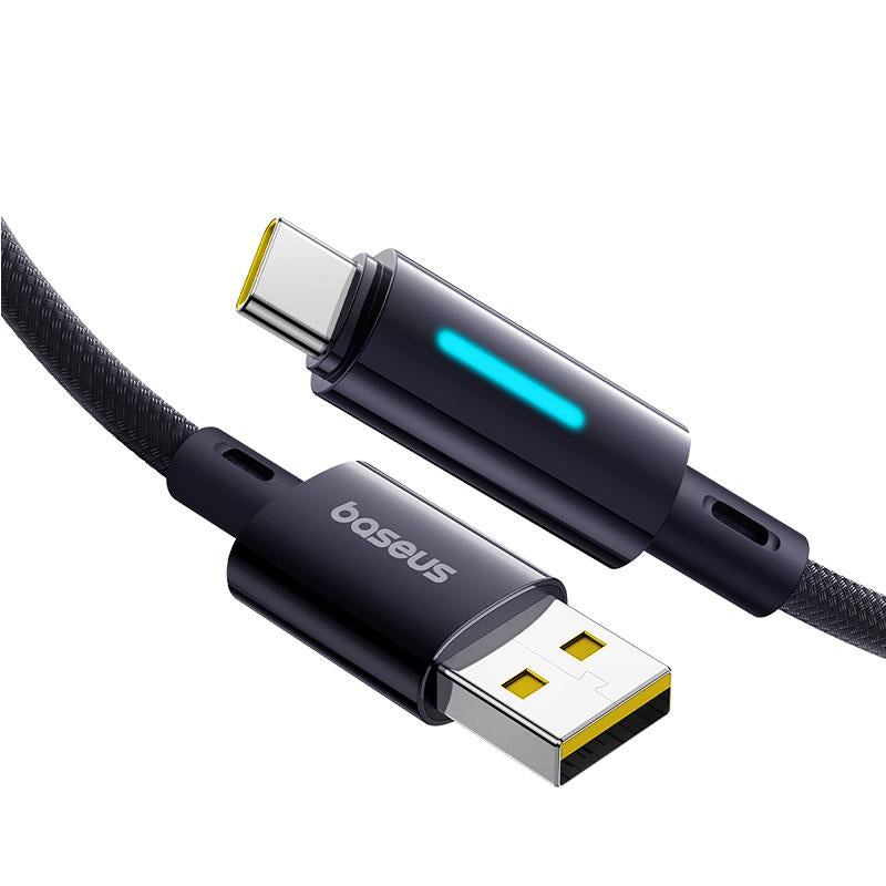 Kabel do danych i ładowania USB-A - USB-C Baseus Lit Button Control, 100W, 1m, Czarny P10379002121-00