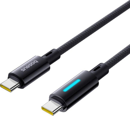 Kabel do danych i ładowania USB-C - USB-C Baseus Lit Button Control, 100W, 1m, Czarny P10379000121-00
