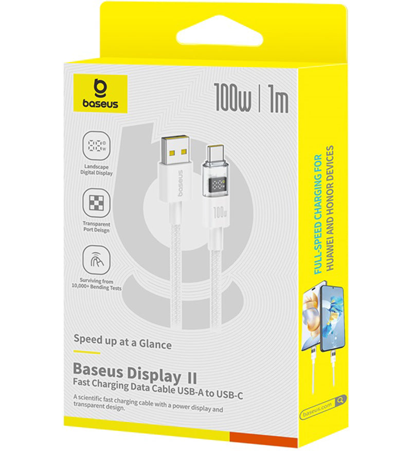 Kabel do danych i ładowania USB-A - USB-C Baseus Display 2, 100W, 1m, Biały P10382701211-00