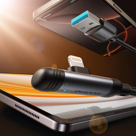 Kabel do danych i ładowania USB-A - Lightning Joyroom S-A56 EnjoyX Angled, 18W, 1.2m, Czarny