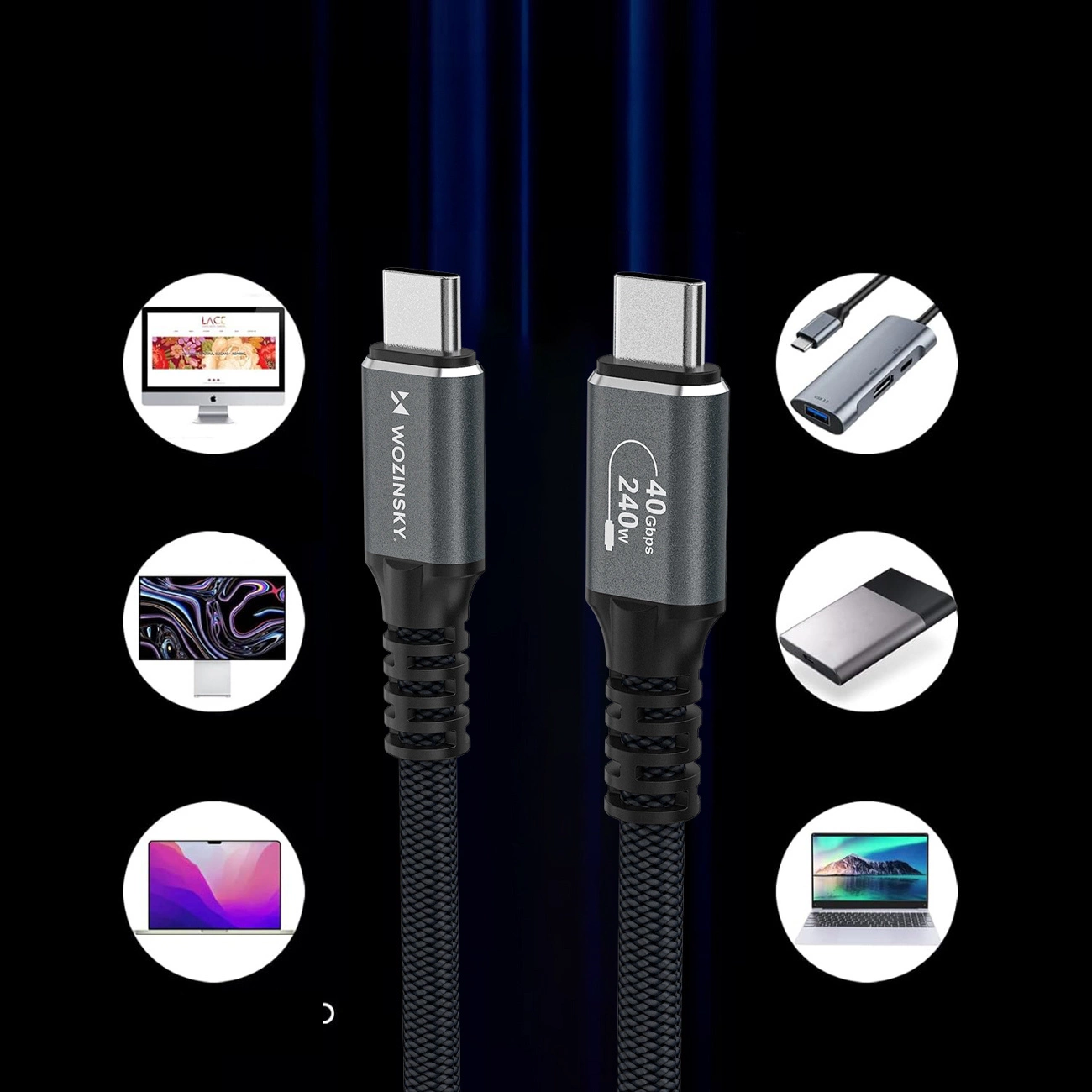 Kabel do danych i ładowania USB-C - USB-C WZK WPS-UY42S, 240W, 2m, Czarny
