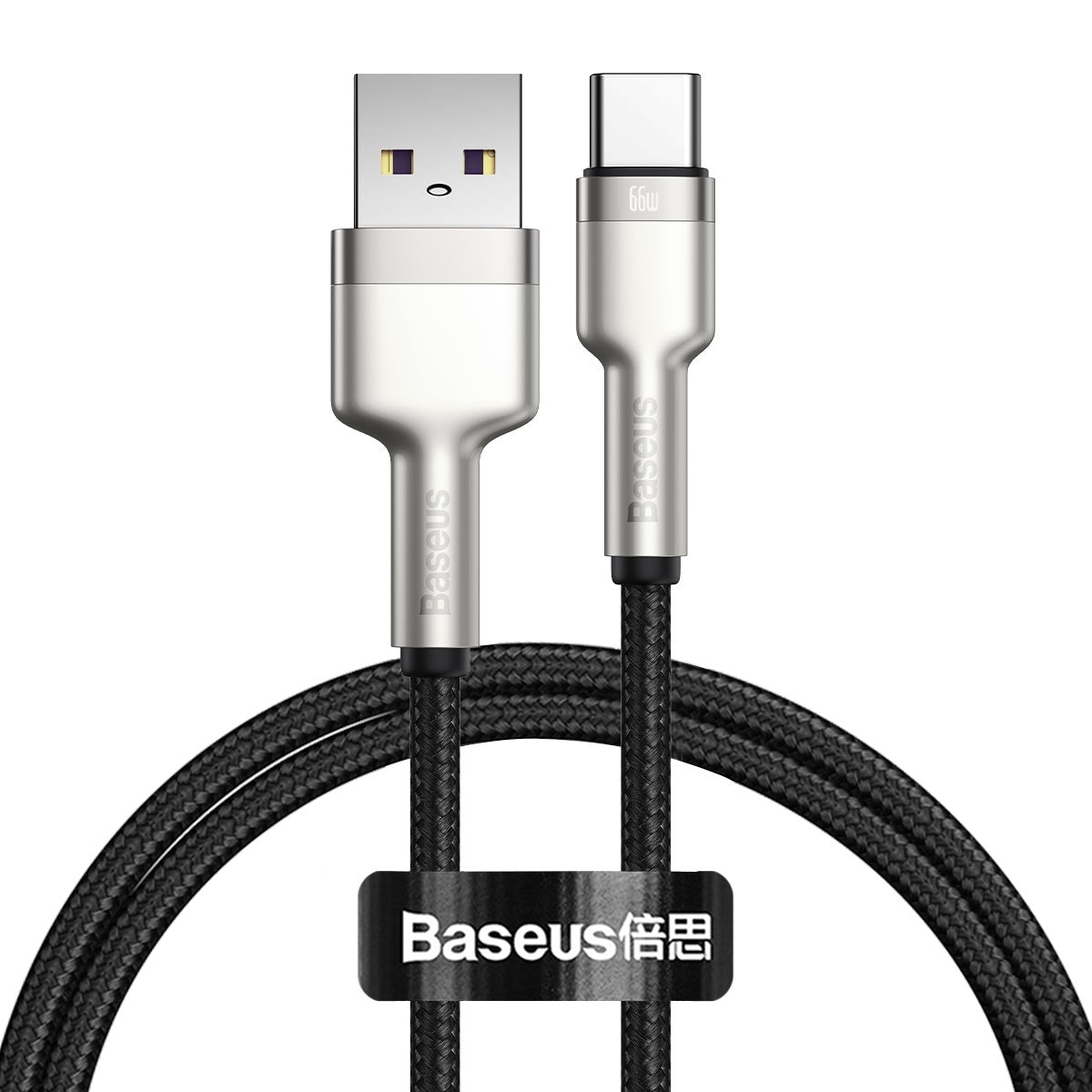 Kabel do transmisji danych i ładowania USB-A - USB-C Baseus Cafule Metal Series, 66W, 1m, czarny CAKF000101 CAKF000101