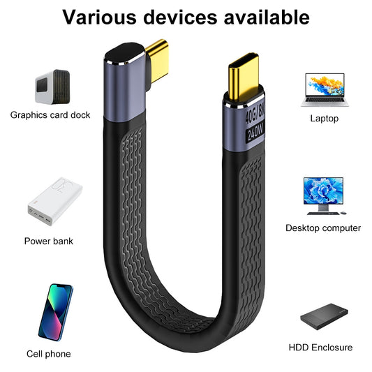 Kabel USB-C do USB-C OEM Angled 8K Video Version 3, 240W, 0.15m, Czarny