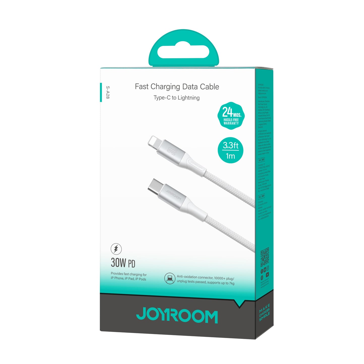 Kabel do danych i ładowania USB-C - Lightning Joyroom S-A28 Flash, 30W, 1m, Biały