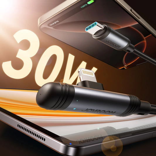 Kabel do danych i ładowania USB-C - Lightning Joyroom S-A56 EnjoyX Angled, 30W, 1.2m, Czarny