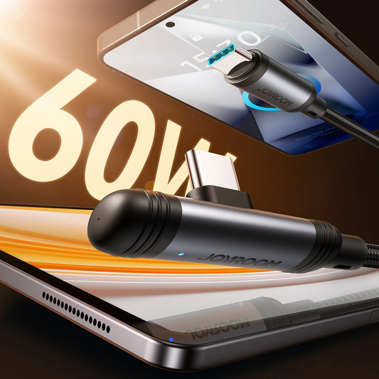 Kabel do danych i ładowania USB-C - USB-C Joyroom S-A56 EnjoyX Angled, 60W, 1.2m, Czarny