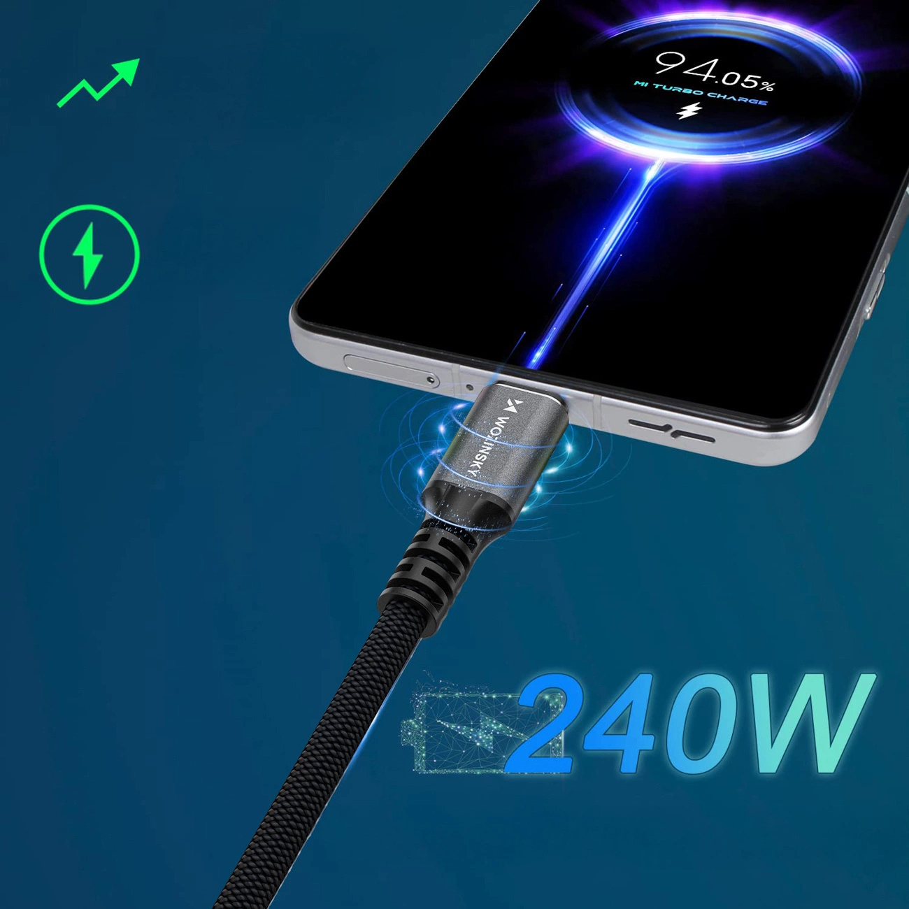 Kabel do danych i ładowania USB-C - USB-C WZK WPS-UY42S, 240W, 2m, Czarny