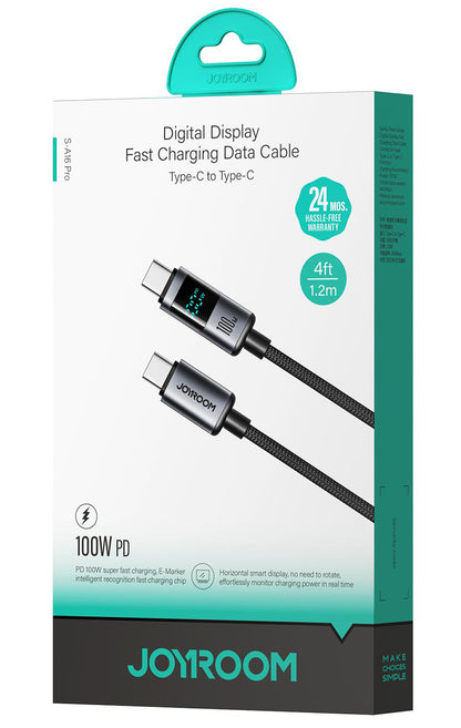 Kabel do danych i ładowania USB-C - USB-C Joyroom S-A16 Pro Prism Display, 100W, 1,2m, Czarny