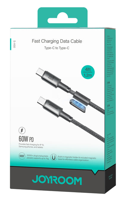 Kabel do danych i ładowania USB-C - USB-C Joyroom S-A50, 60W, 1.2m, Szary