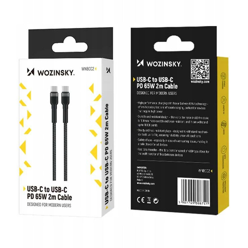 Kabel do danych i ładowania USB-C - USB-C WZK WNBCC2, 65W, 2m, Czarny