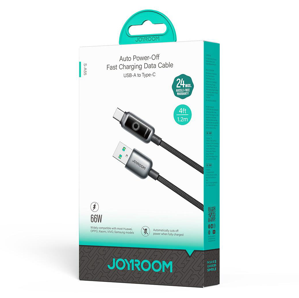 Kabel do danych i ładowania USB-A - USB-C Joyroom S-A55 StarFlight Display, 66W, 1.2m, Czarny