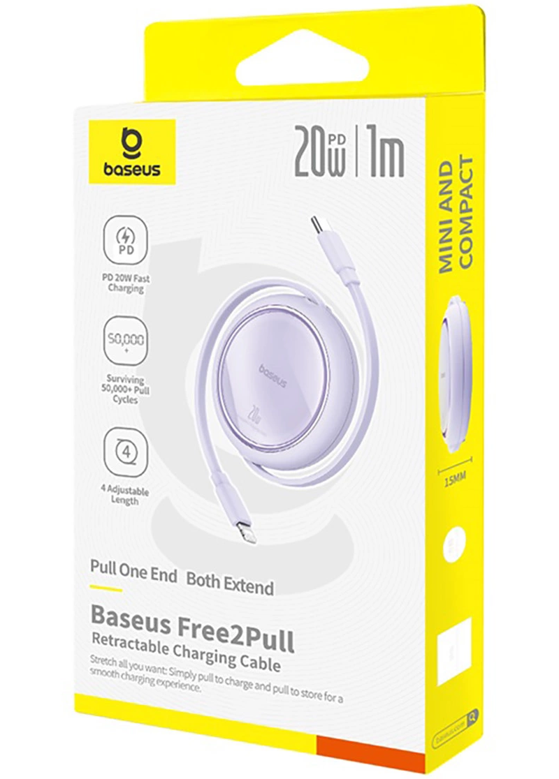 Kabel do przesyłu danych i ładowania USB-C - Lightning Baseus Free2Pull Mini Retractable, 20W, Fioletowy P10364501511-00