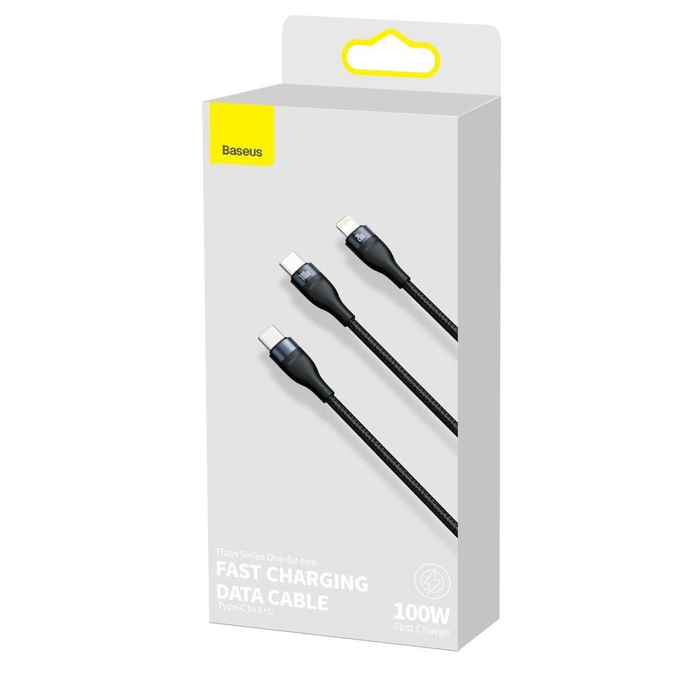 Kabel do danych i ładowania USB-C - Lightning / USB-C Baseus Flash Series 2w1, 100W, 1.2m, Czarny CA1T2-F01