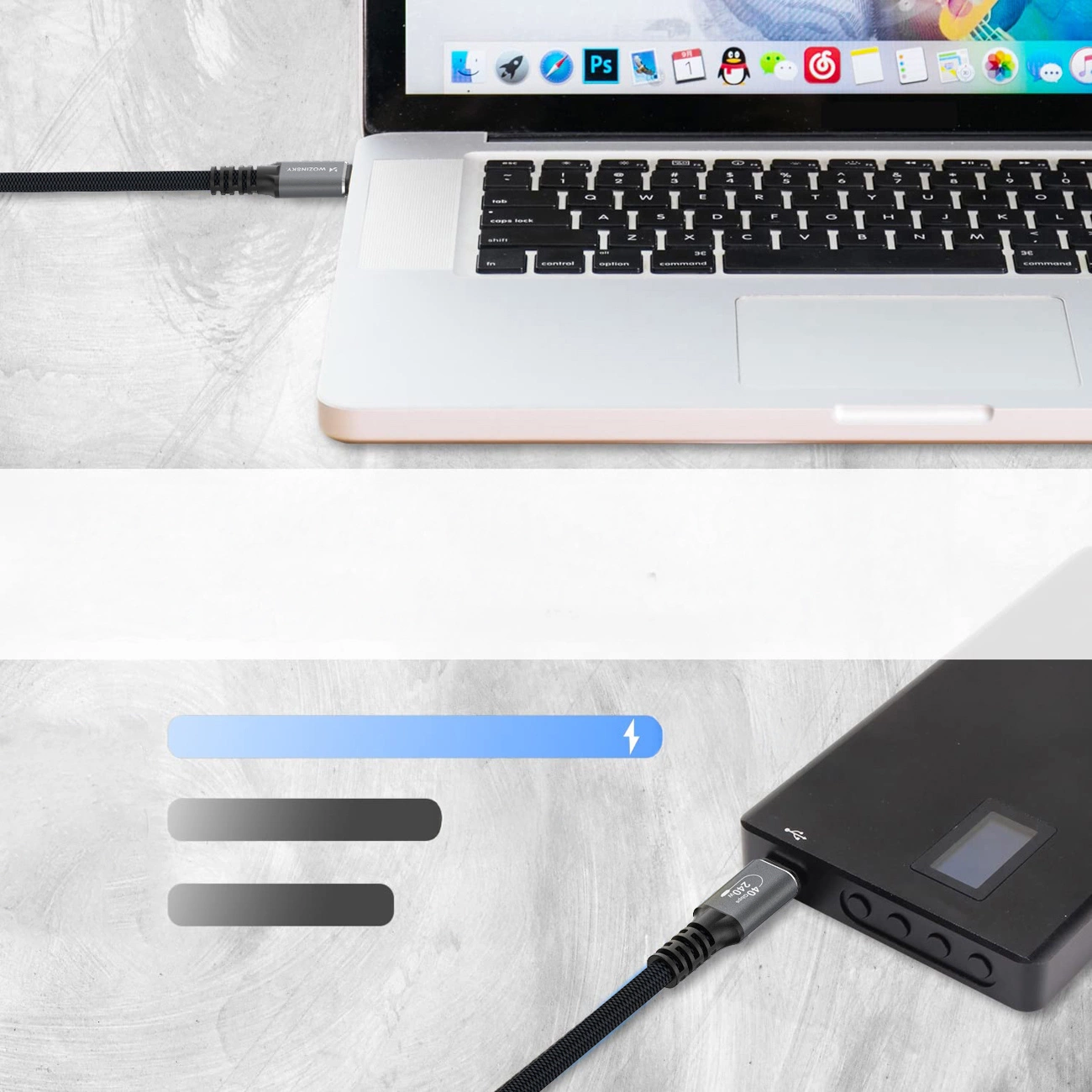 Kabel do danych i ładowania USB-C - USB-C WZK WPS-UY42S, 240W, 2m, Czarny