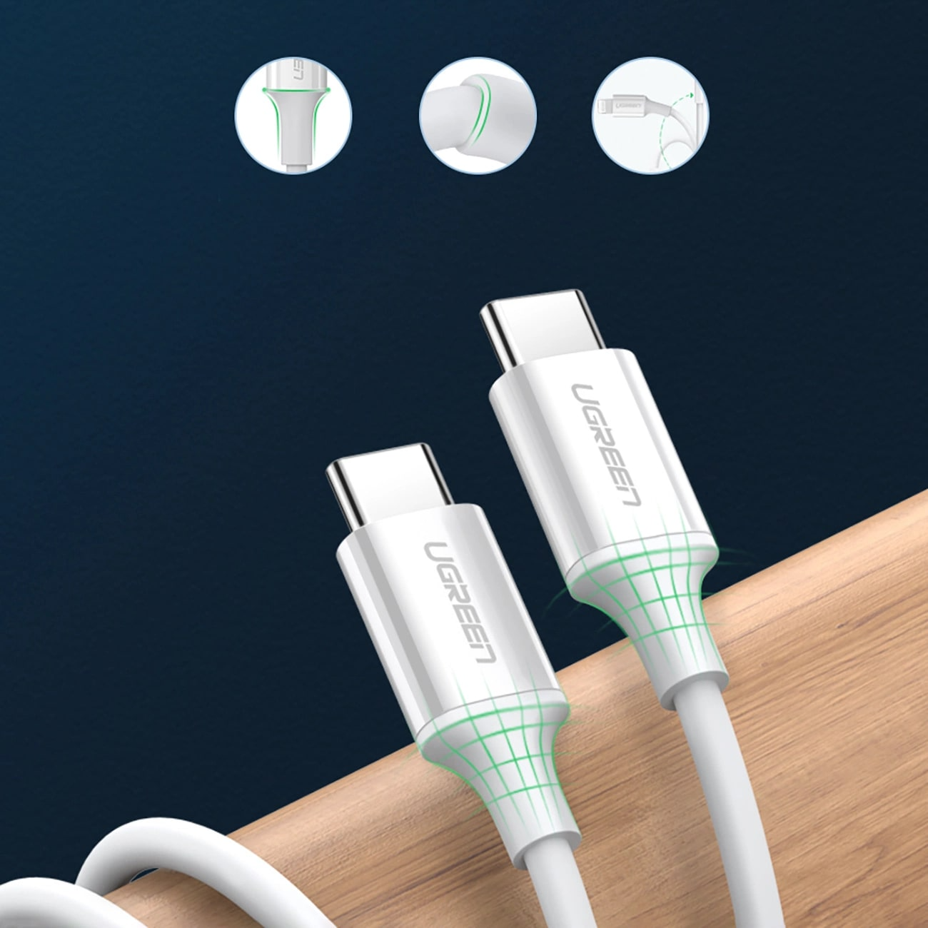 USB-C Data and Charging Cable - USB-C UGREEN US264, 60W, 0.5m, White