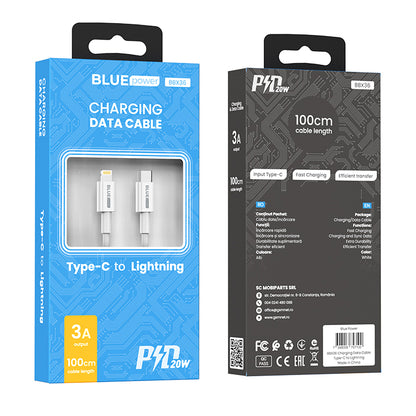 Kabel USB-C - Lightning do ładowania i transmisji danych BLUE Power BBX36, 18 W, 1 m, biały