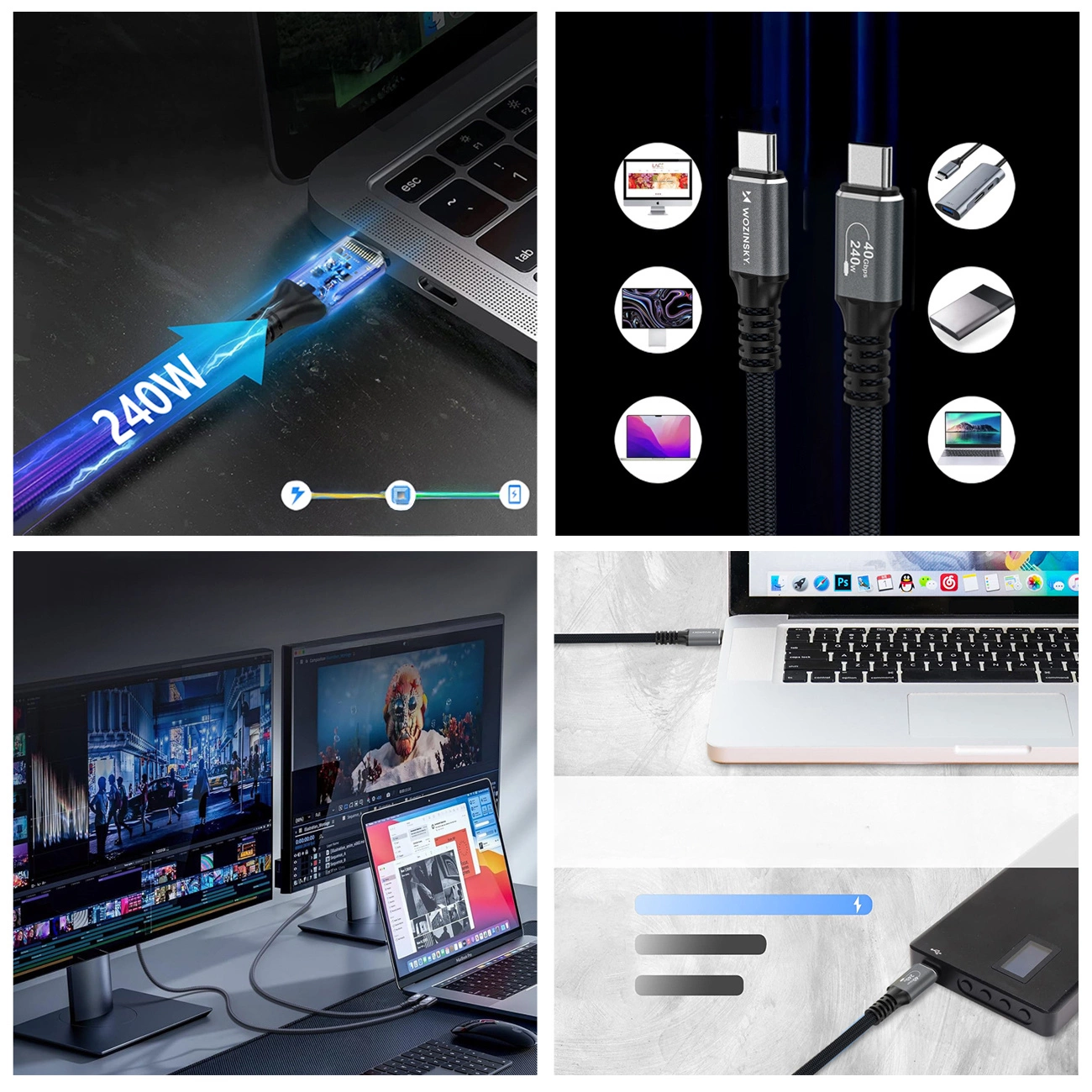 Kabel do danych i ładowania USB-C - USB-C WZK WPS-UY42S, 240W, 2m, Czarny