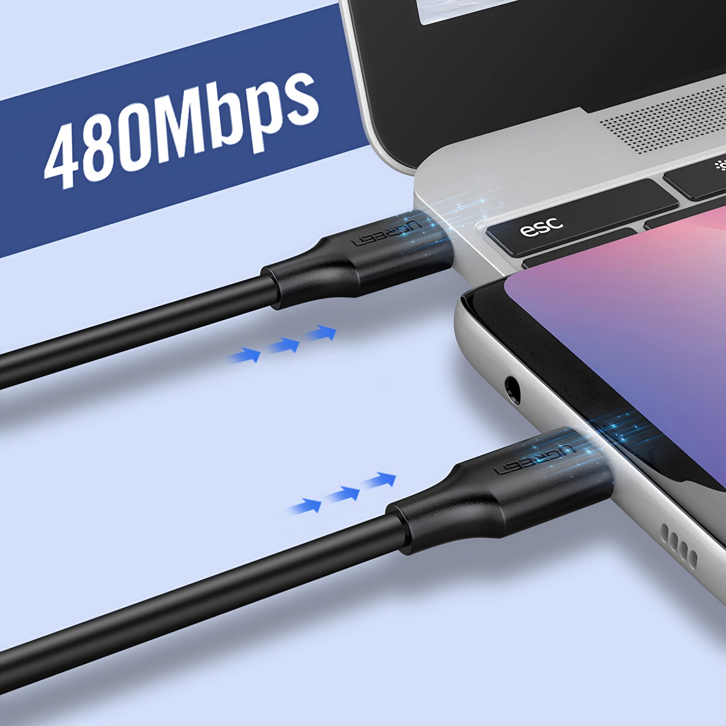 Kabel do danych i ładowania USB-C - USB-C UGREEN US286, 60W, 3m, Czarny
