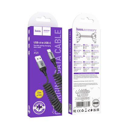 Kabel do danych i ładowania USB-A - USB-C HOCO X121, 18W, 1,5m, Czarny