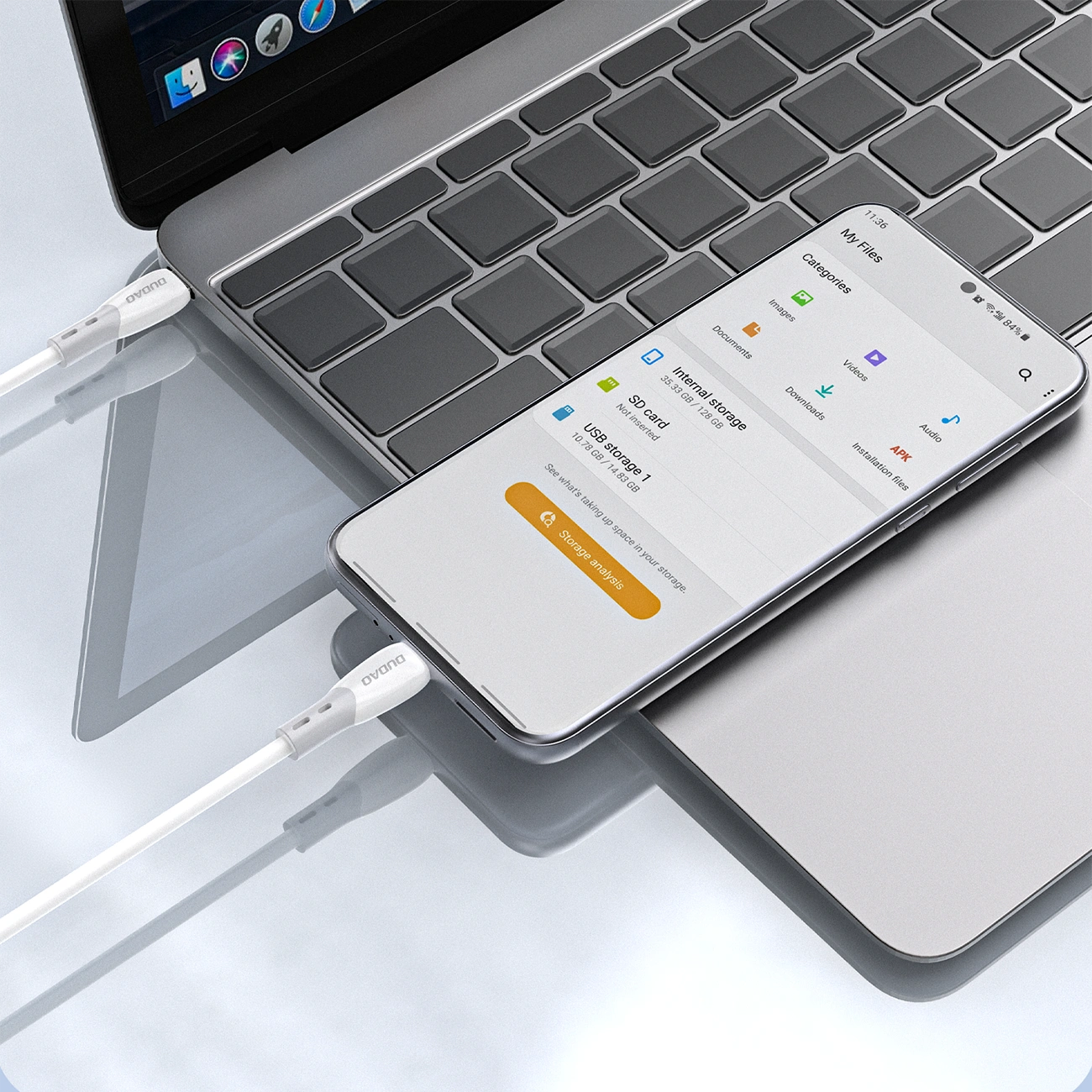 Kabel do danych i ładowania USB-C - USB-C Dudao L25SC, 60W, 2m, Biały
