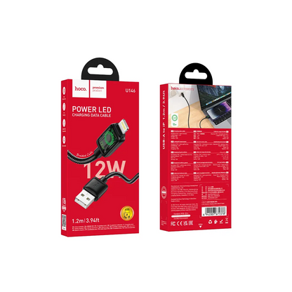 Kabel do danych i ładowania USB-A - Lightning HOCO U146, 12W, 1.2m, Czarny