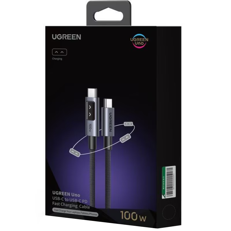 Kabel do danych i ładowania USB-C - USB-C UGREEN L509, 100W, 1m, Szary