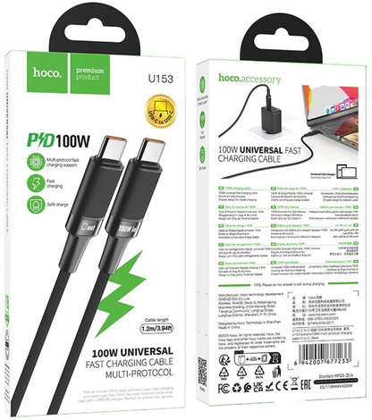 Kabel do przesyłania danych i ładowania USB-C - USB-C HOCO U153 Extreme, 100W, 1,2m, czarny