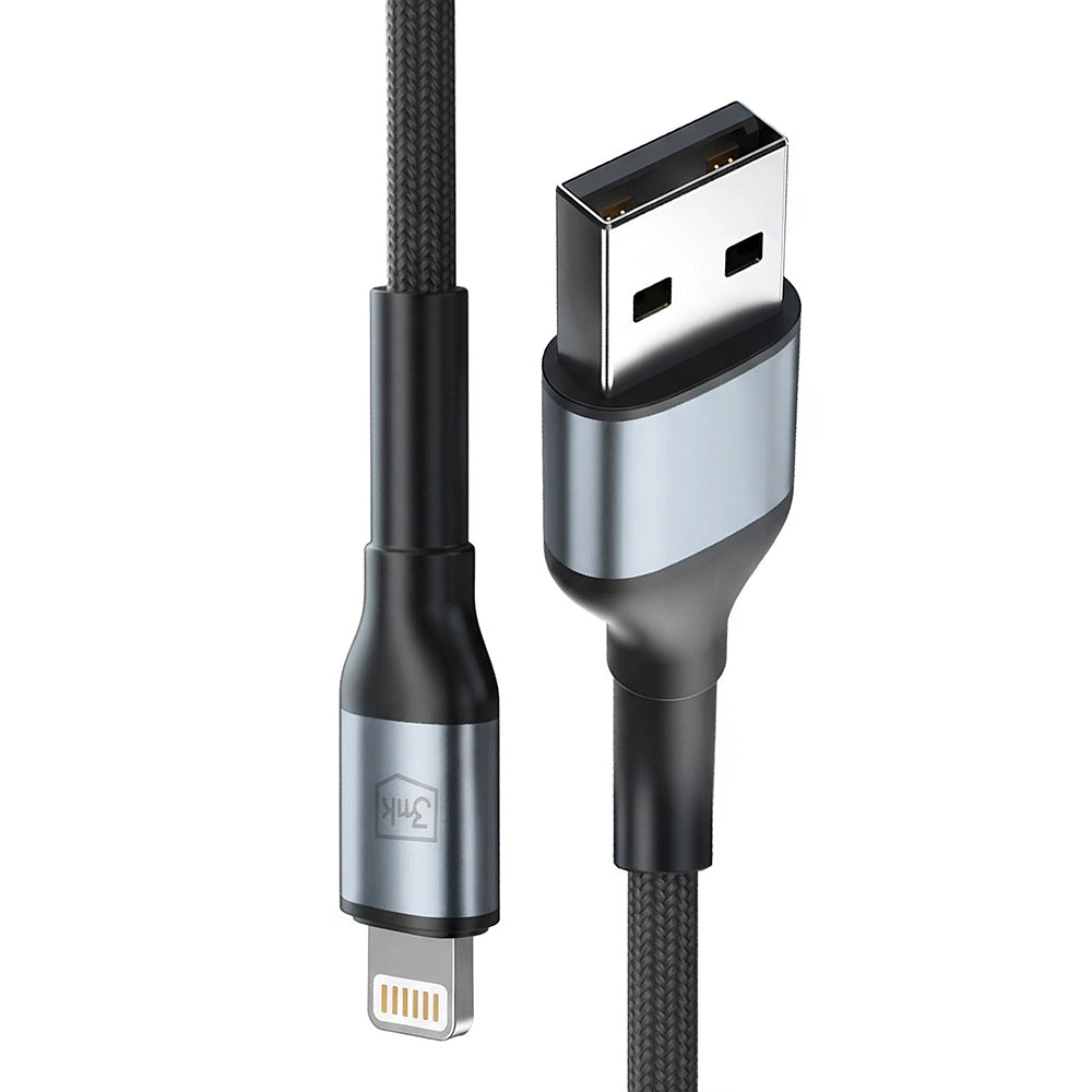 Kabel do danych i ładowania USB-A - Lightning 3MK Hyper N, 12W, 1m, Czarny