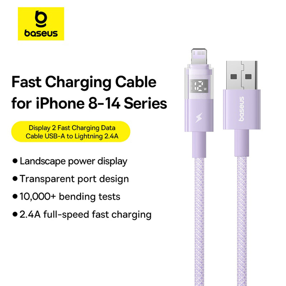 Kabel do danych i ładowania USB-A - Lightning Baseus Display 2, 12W, 1m, Fioletowy P10382700511-00